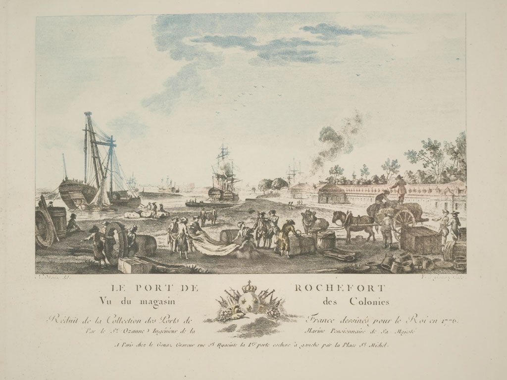 Distinctive glass-framed harbor engravings