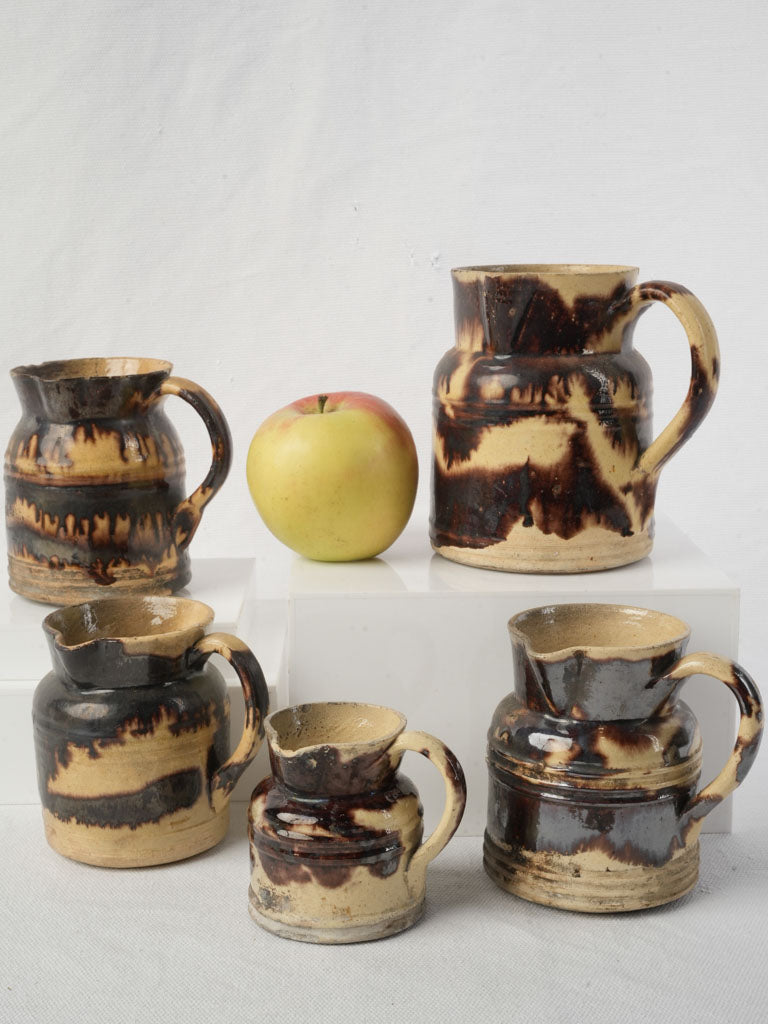 Graduated Set Of Five Early 20th Century Dieulefit Ceramic Pitchers