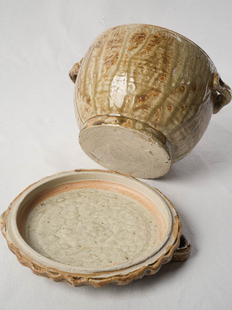Antique Lidded Stoneware Pot w/ Glossy Honey & Brown Glaze Circa 1900 - 6¾"