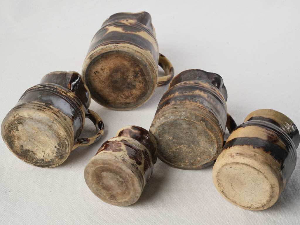 Graduated Set Of Five Early 20th Century Dieulefit Ceramic Pitchers