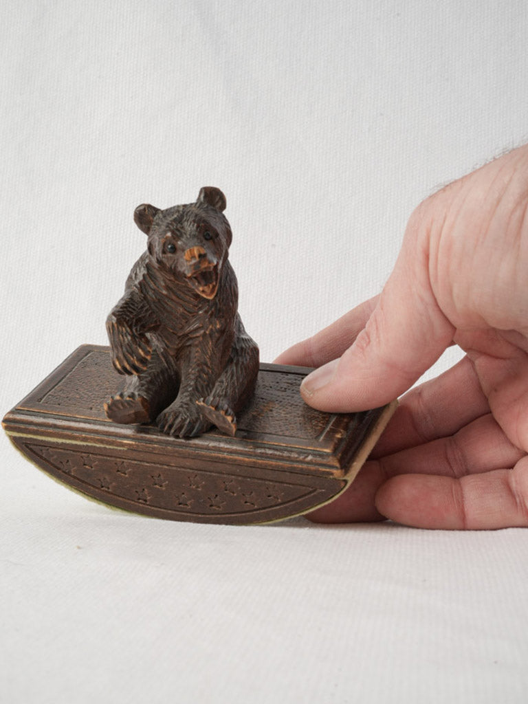 Hand-carved expressive bear rocker blotter