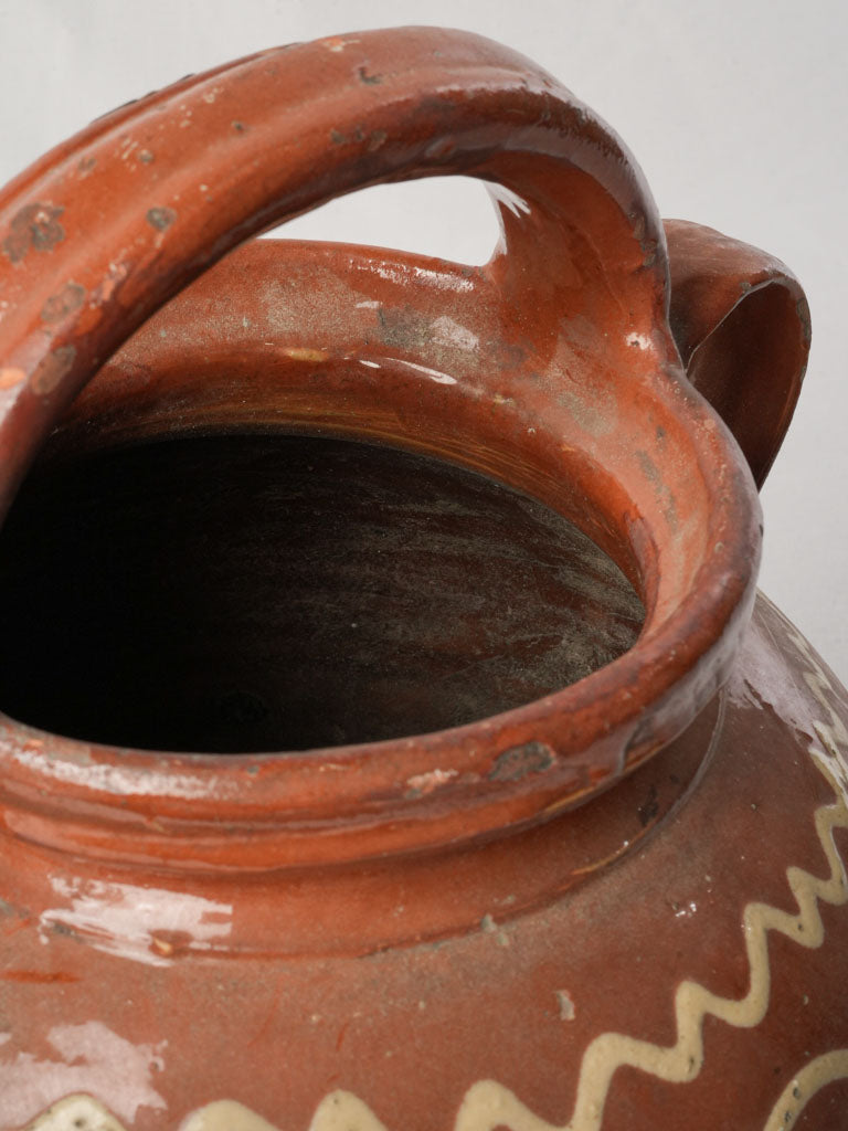 Large Antique Terracotta Water Jug w/ Cream Painted Decoration - 12½"