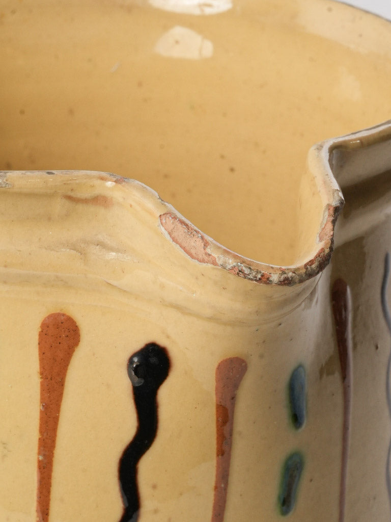 Large Glazed Savoyard Pitcher w/ Polychrome Trailed Decoration Circa 1900 - 8"