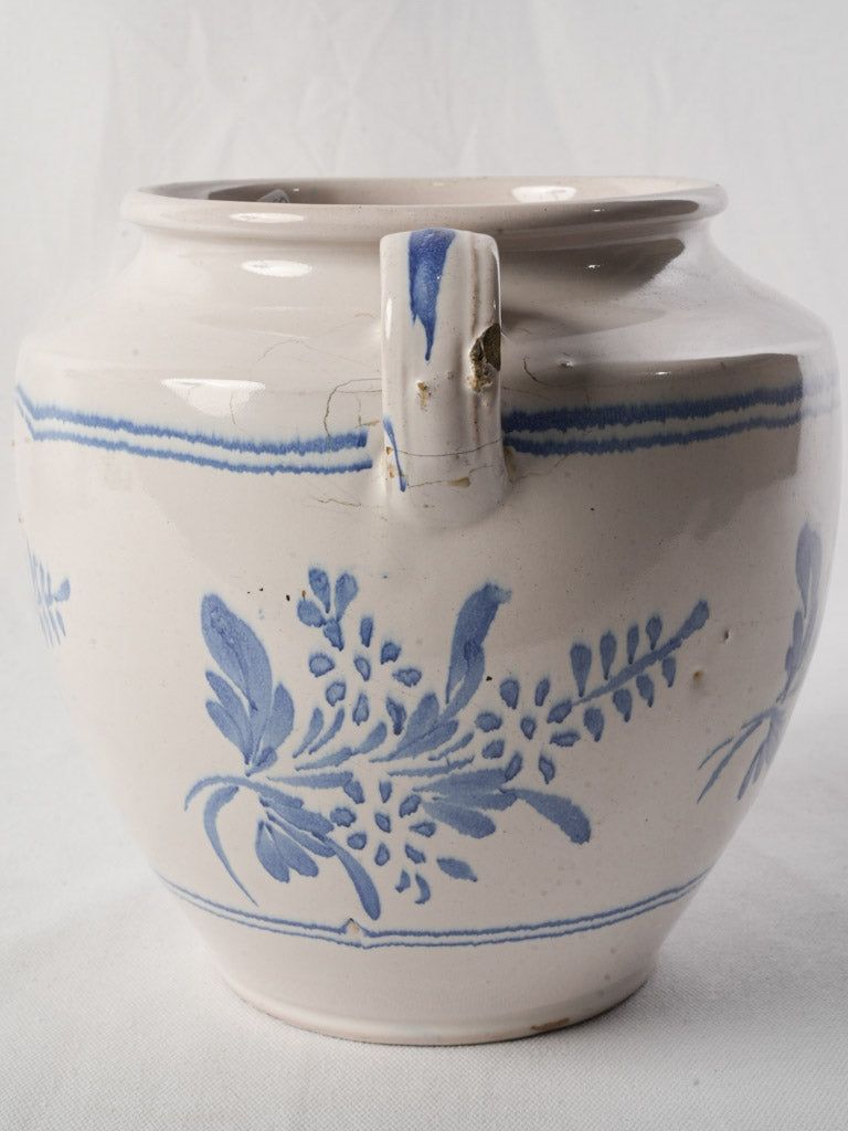 Martres-Tolosane Ceramic Pot w/ Blue-and-White Floral Decoration Circa 1900 - 10¼"
