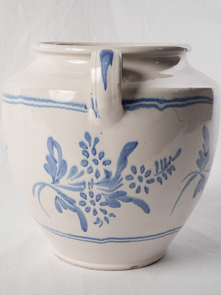 Martres-Tolosane Ceramic Pot w/ Blue-and-White Floral Decoration Circa 1900 - 10¼"