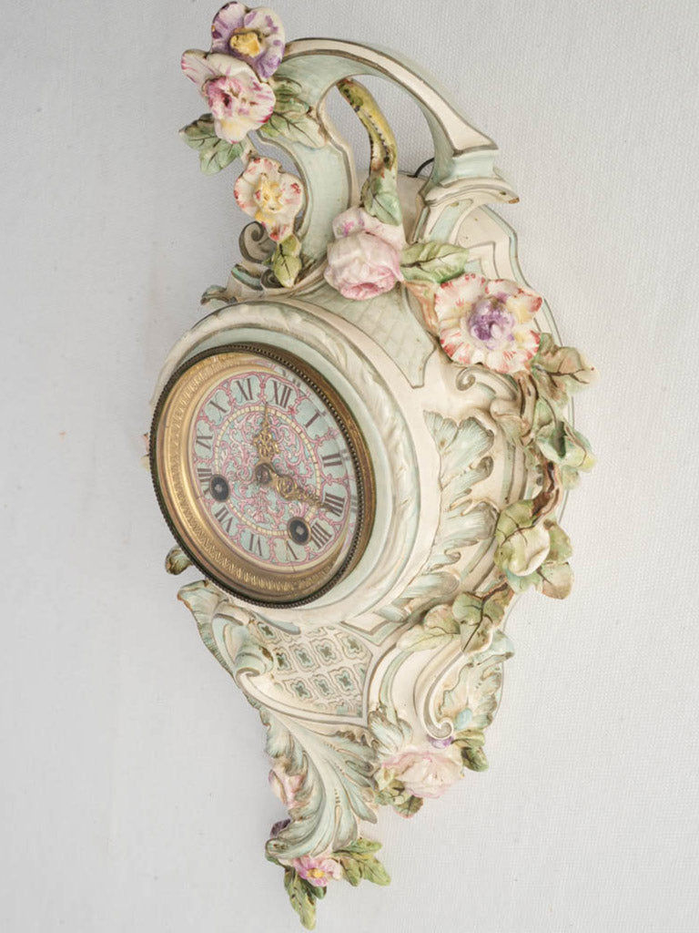 Longwy Ceramic Rococo Revival Wall Cartel Clock Dated 1882 - 16¼"