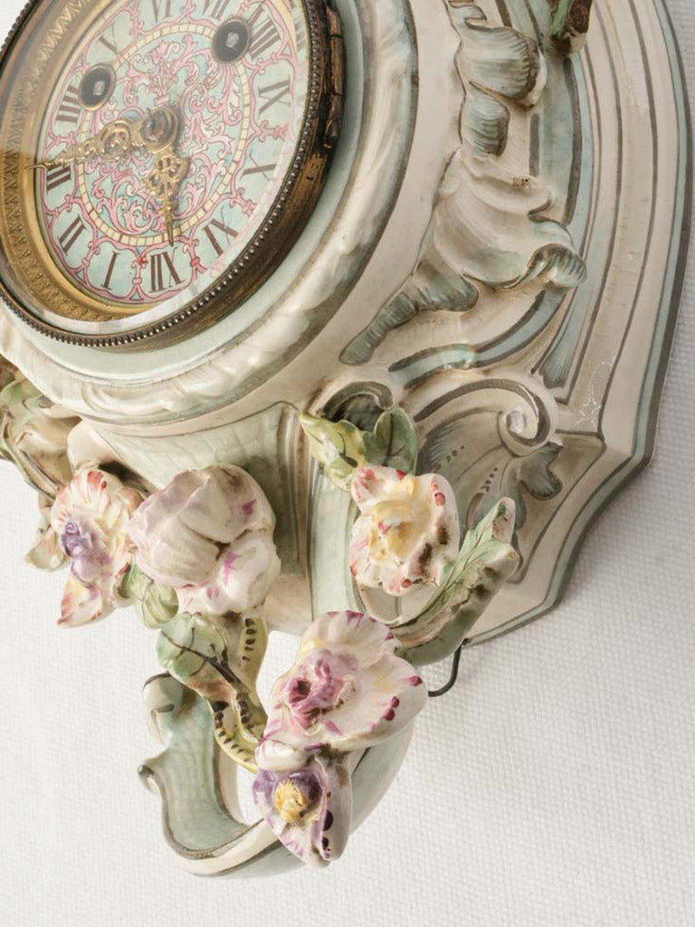 Longwy Ceramic Rococo Revival Wall Cartel Clock Dated 1882 - 16¼"