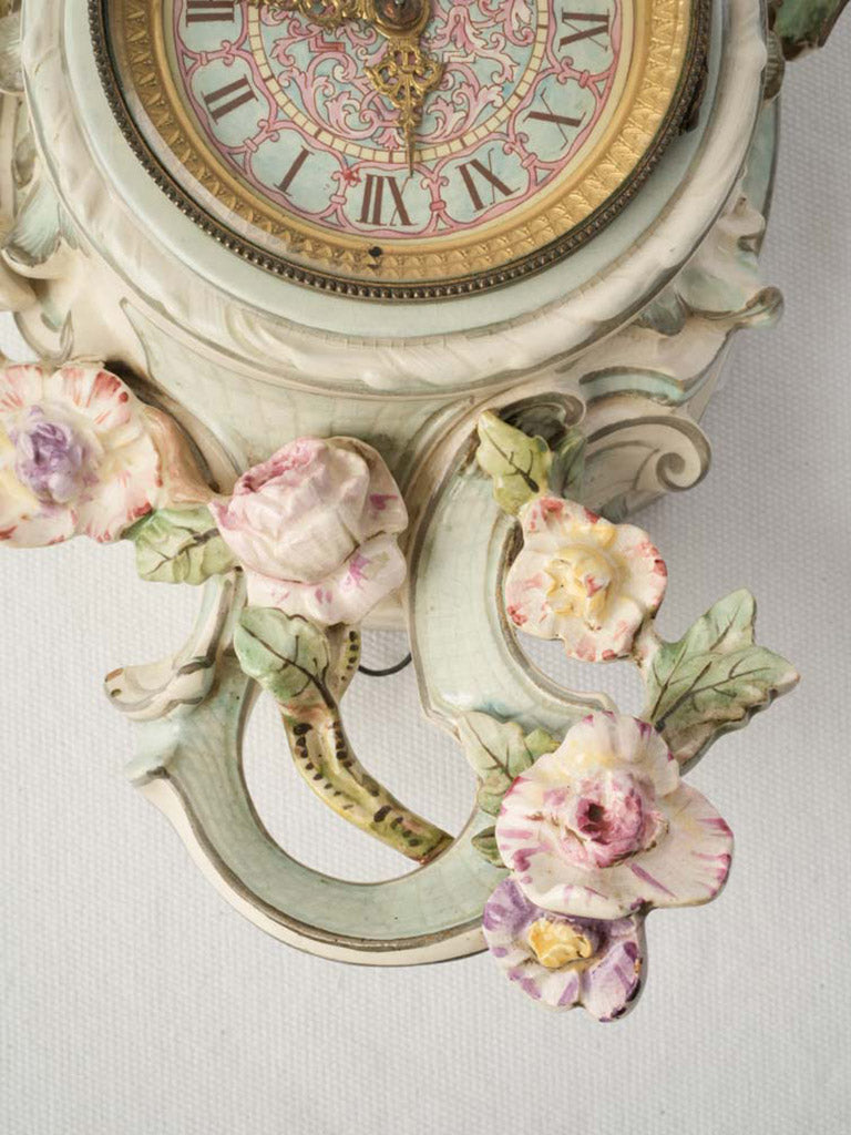 Longwy Ceramic Rococo Revival Wall Cartel Clock Dated 1882 - 16¼"