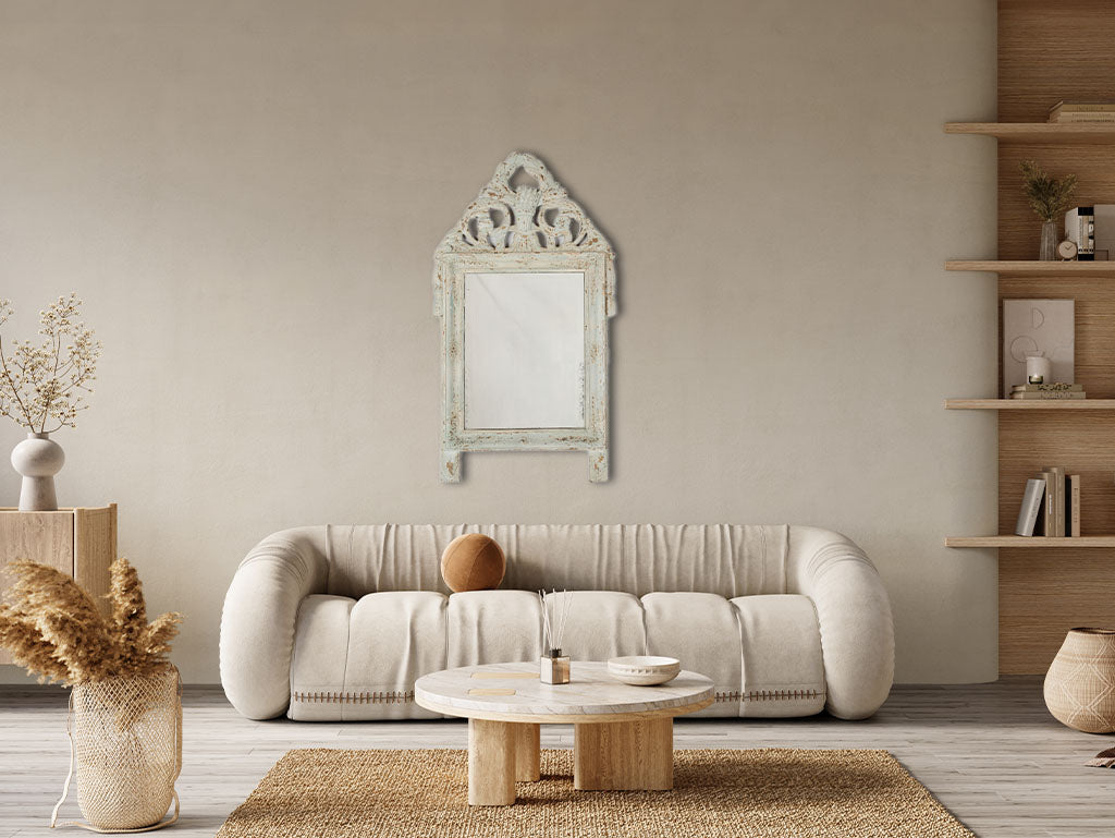 Vintage pale blue patina Louis XVI mirror