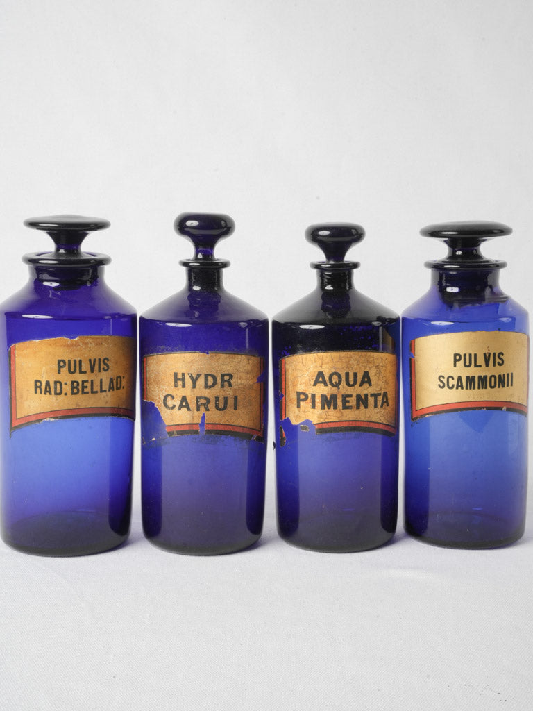 Vintage blue glass apothecary bottle