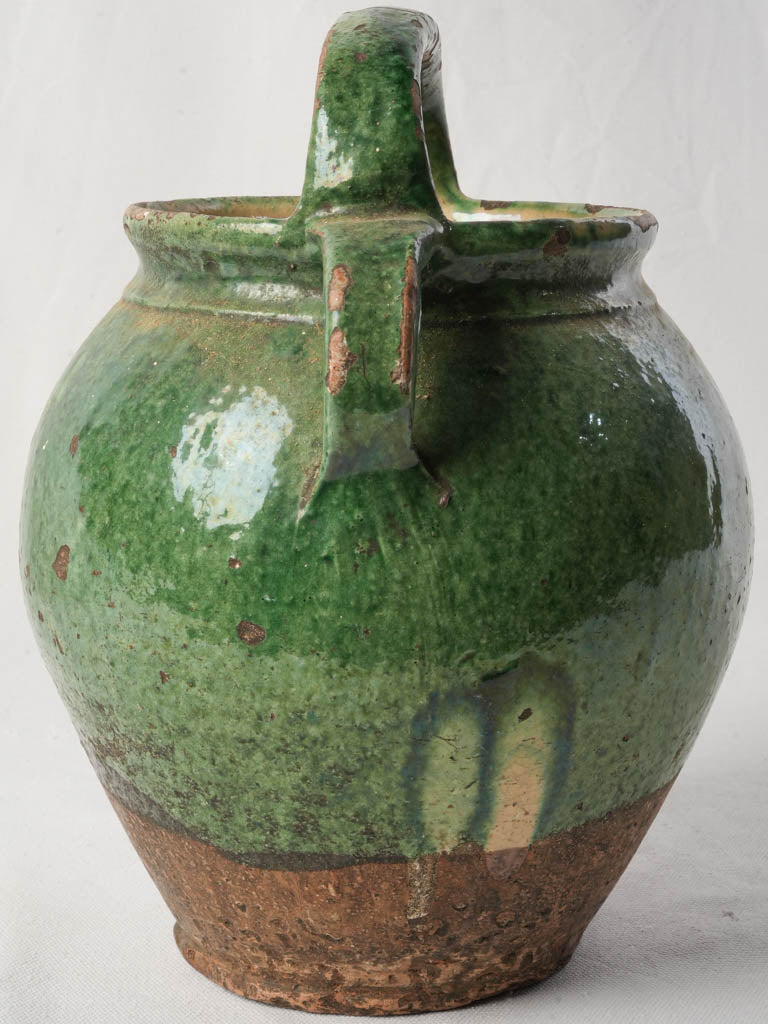 Green-Glazed Terracotta Water Jug w/ Double Handle Circa 1900 - 11½"