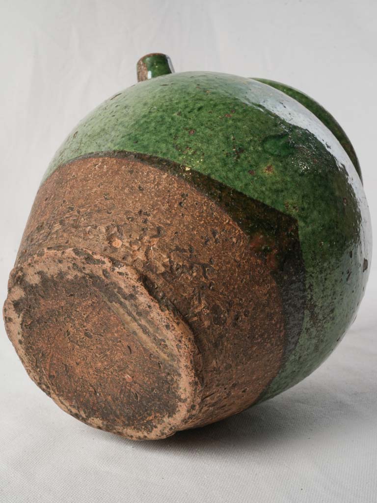 Green-Glazed Terracotta Water Jug w/ Double Handle Circa 1900 - 11½"
