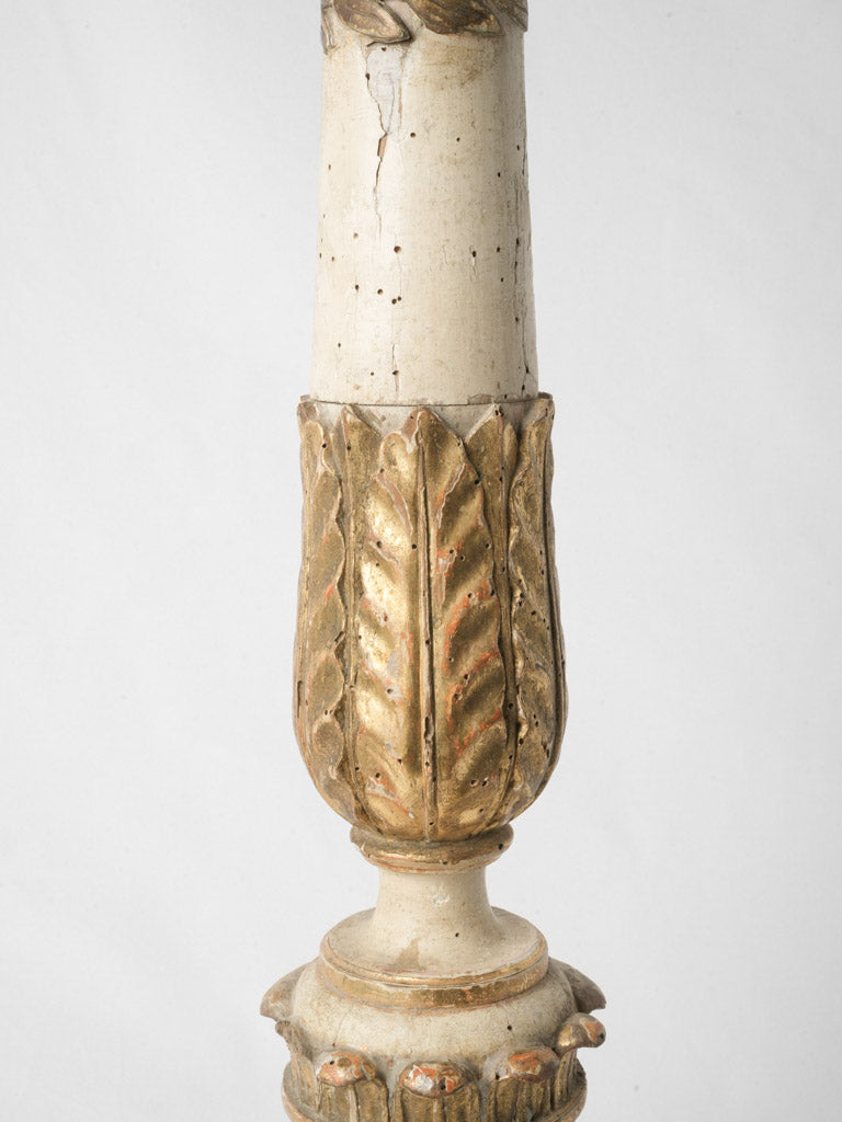 Distressed off-white candlestick holder