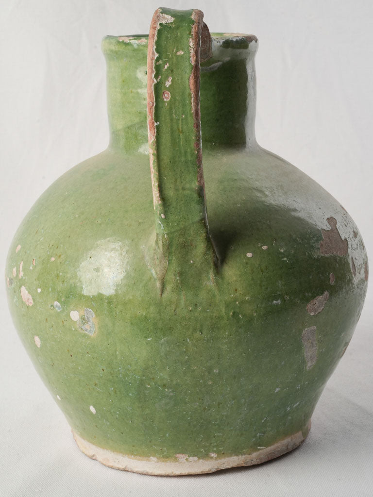 Large French Orjol Water Jug w/ Distinctive Apple-Green Glaze - 11¾"