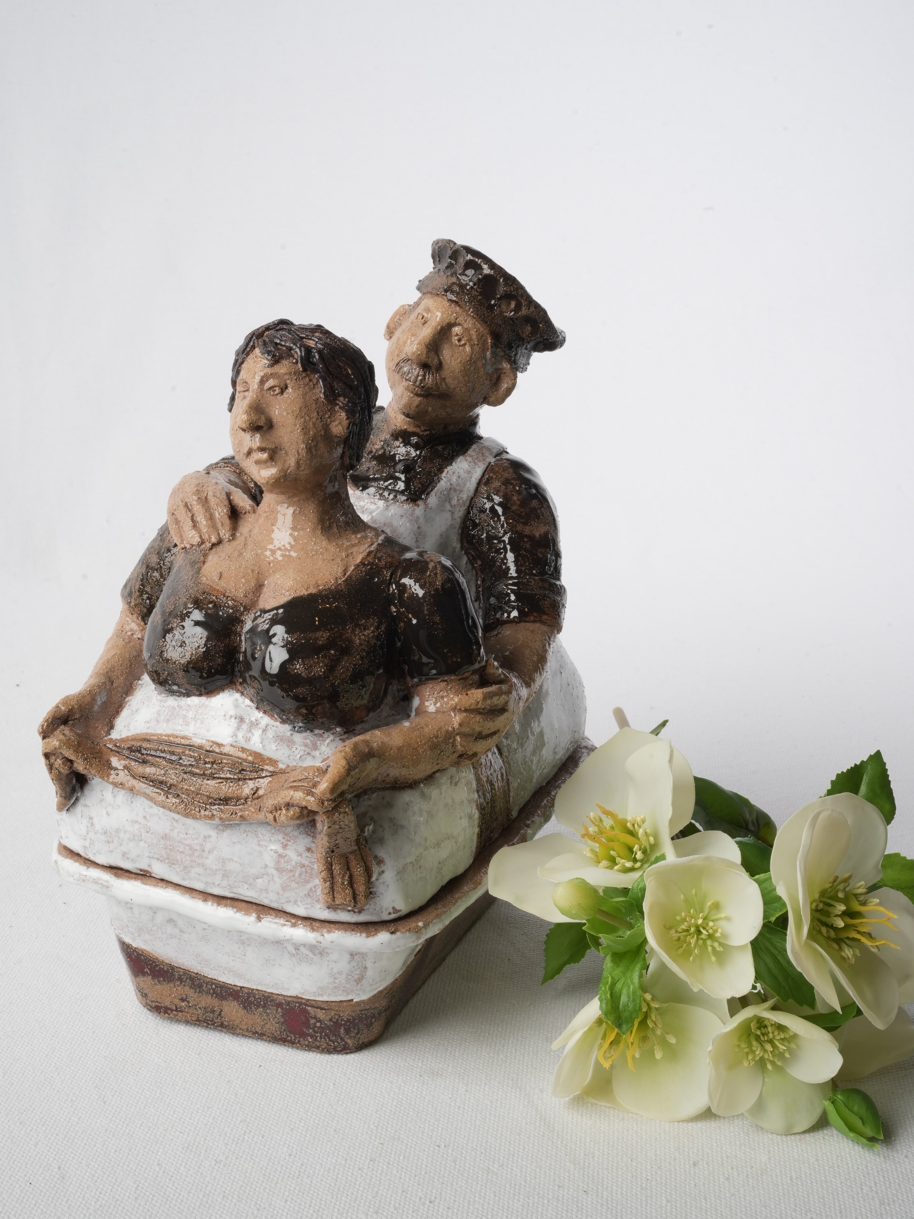 Rustic textured stoneware serving dish