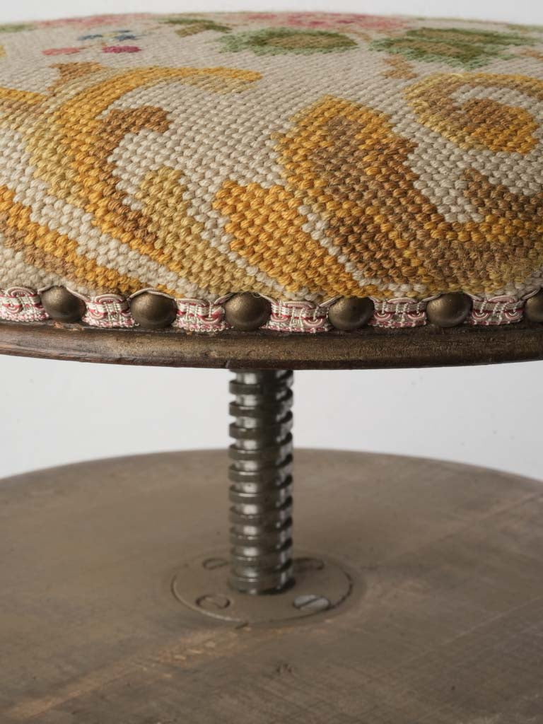 Late 19th Century Adjustable Music Stool W/ Needlepoint Seat- 20"