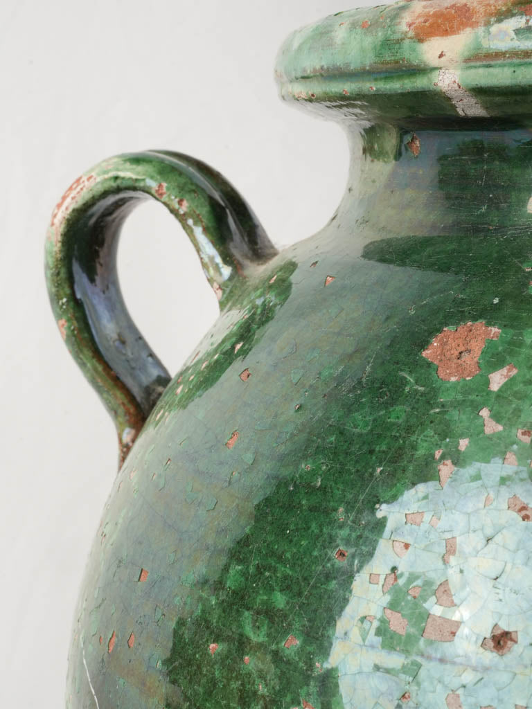 Large 19th-Century Terracotta Storage Jar w/ Deep Green Glaze - 14¼"