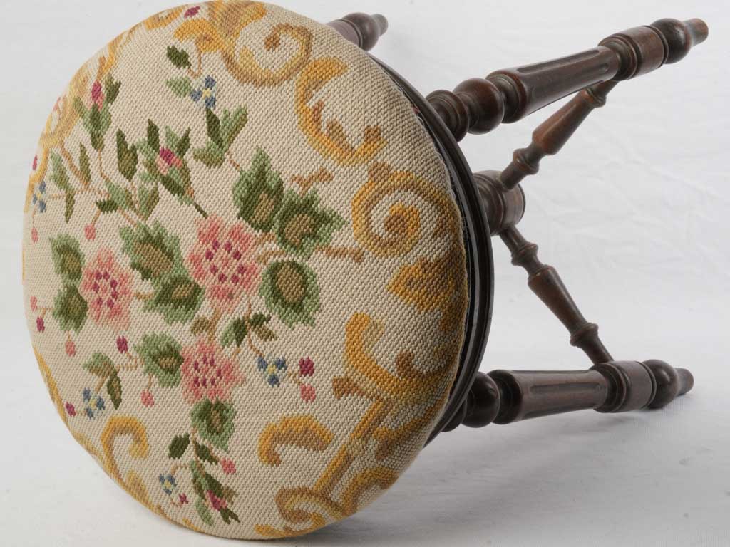 Late 19th Century Adjustable Music Stool W/ Needlepoint Seat- 20"