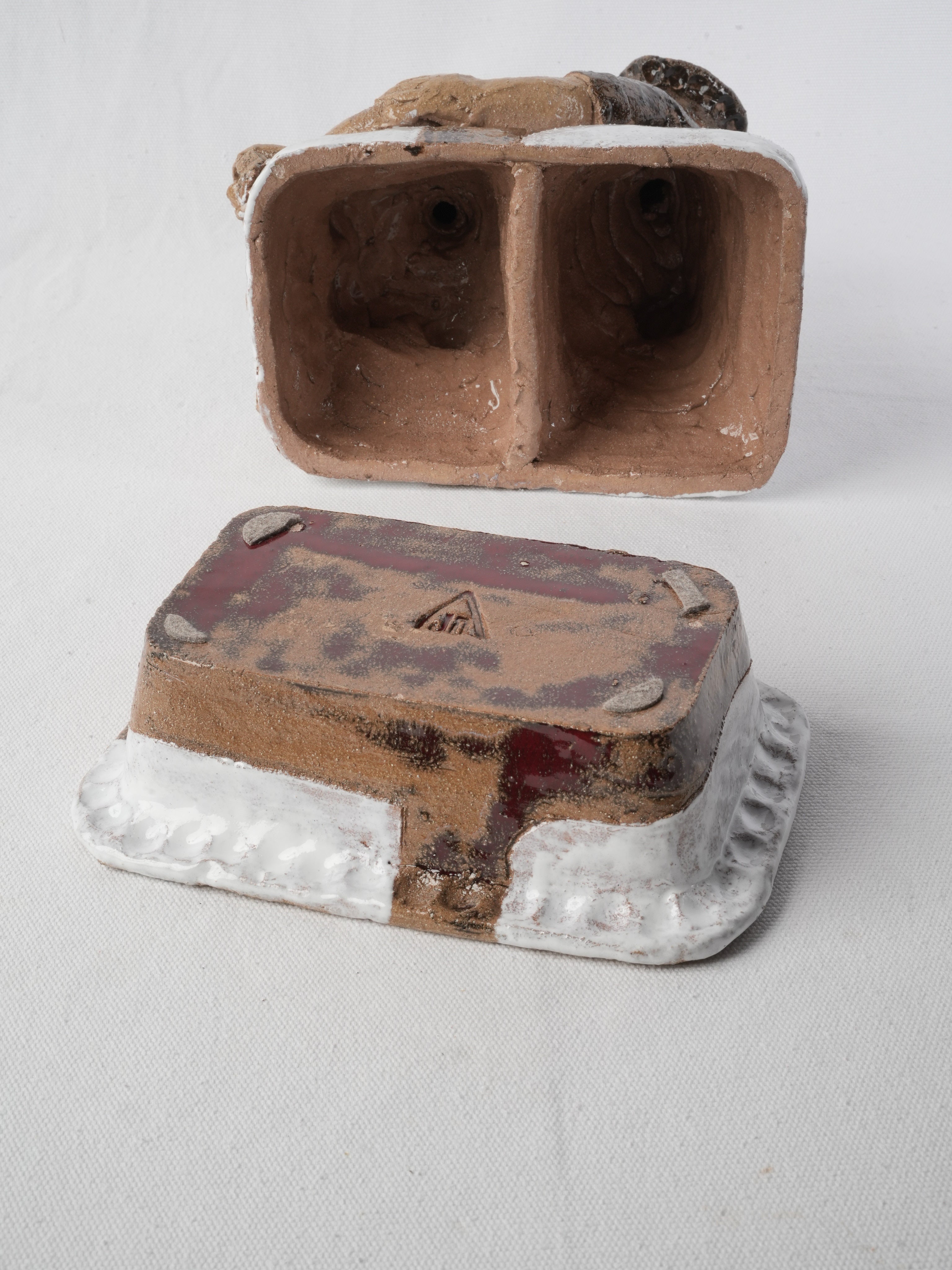 Artist-signed stoneware serving terrine