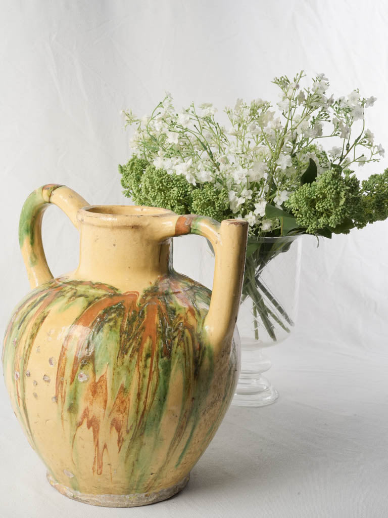 Rare Large Orjol W/ Striking Yellow & Green Glaze - 12¼"