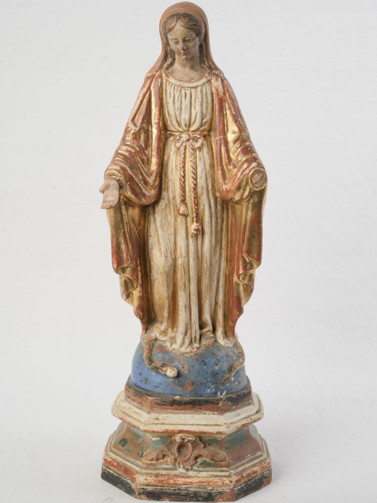 Late 19th Century Polychrome and Gilt Terracotta Virgin Bearing Votive Loss - 19¼"