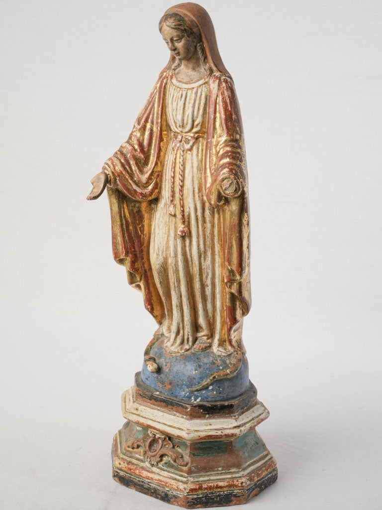 Late 19th Century Polychrome and Gilt Terracotta Virgin Bearing Votive Loss - 19¼"