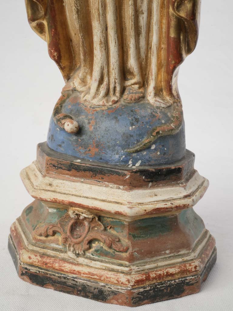 Late 19th Century Polychrome and Gilt Terracotta Virgin Bearing Votive Loss - 19¼"