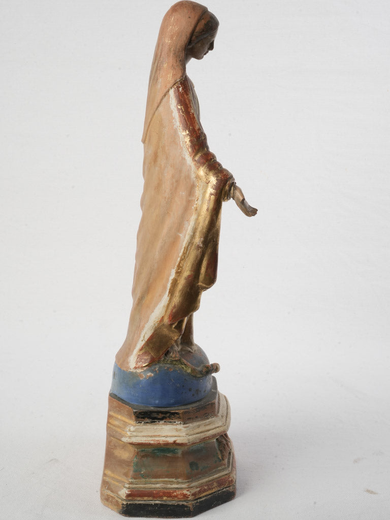 Late 19th Century Polychrome and Gilt Terracotta Virgin Bearing Votive Loss - 19¼"