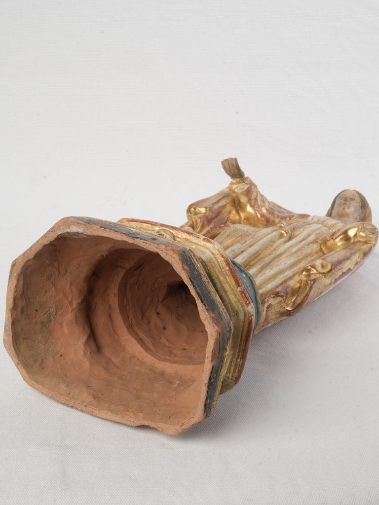 Late 19th Century Polychrome and Gilt Terracotta Virgin Bearing Votive Loss - 19¼"