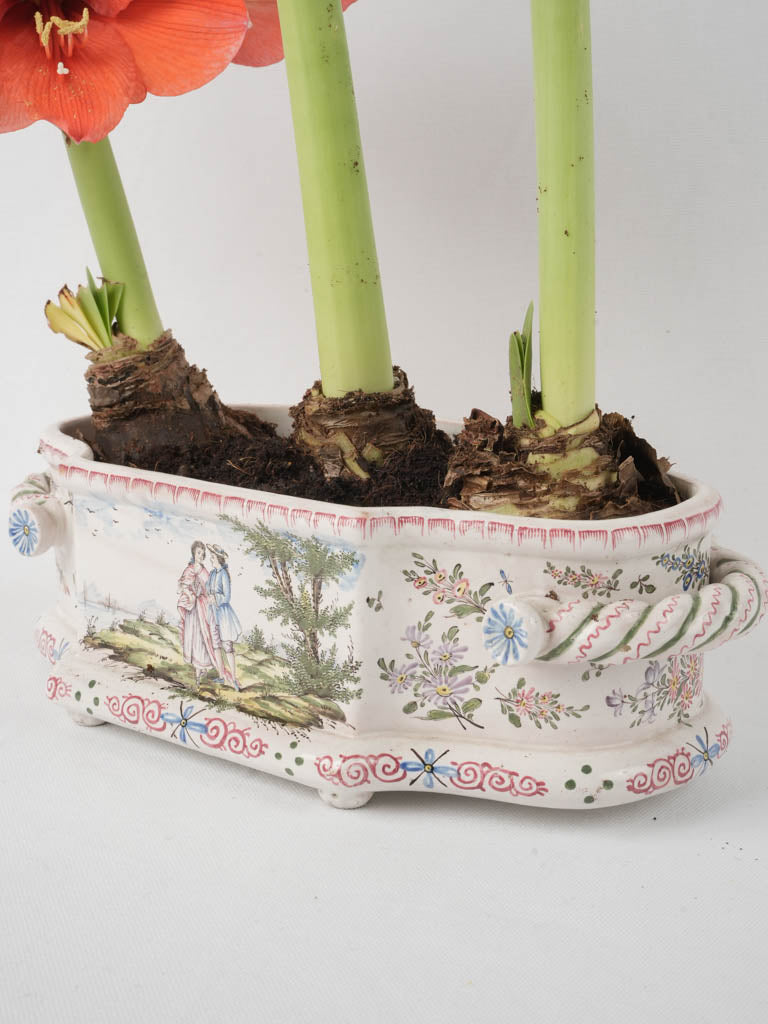 Antique French hand-painted earthenware cache pot