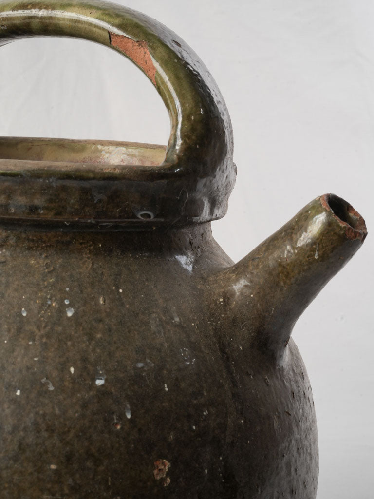 Late 19th-Century Provençal Water Jug in Tobacco-Toned Glaze - 13¾"