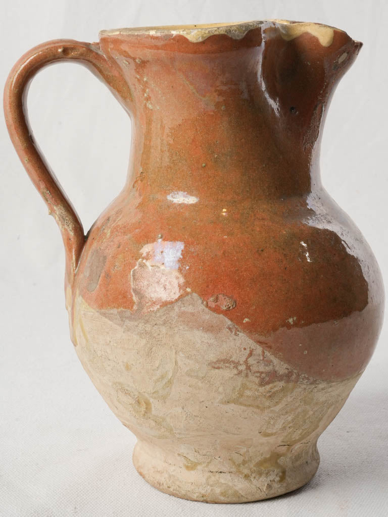 Petite Provençal Terracotta Pitcher w/ Glossy Automn-Leaf Glaze - 8¾"