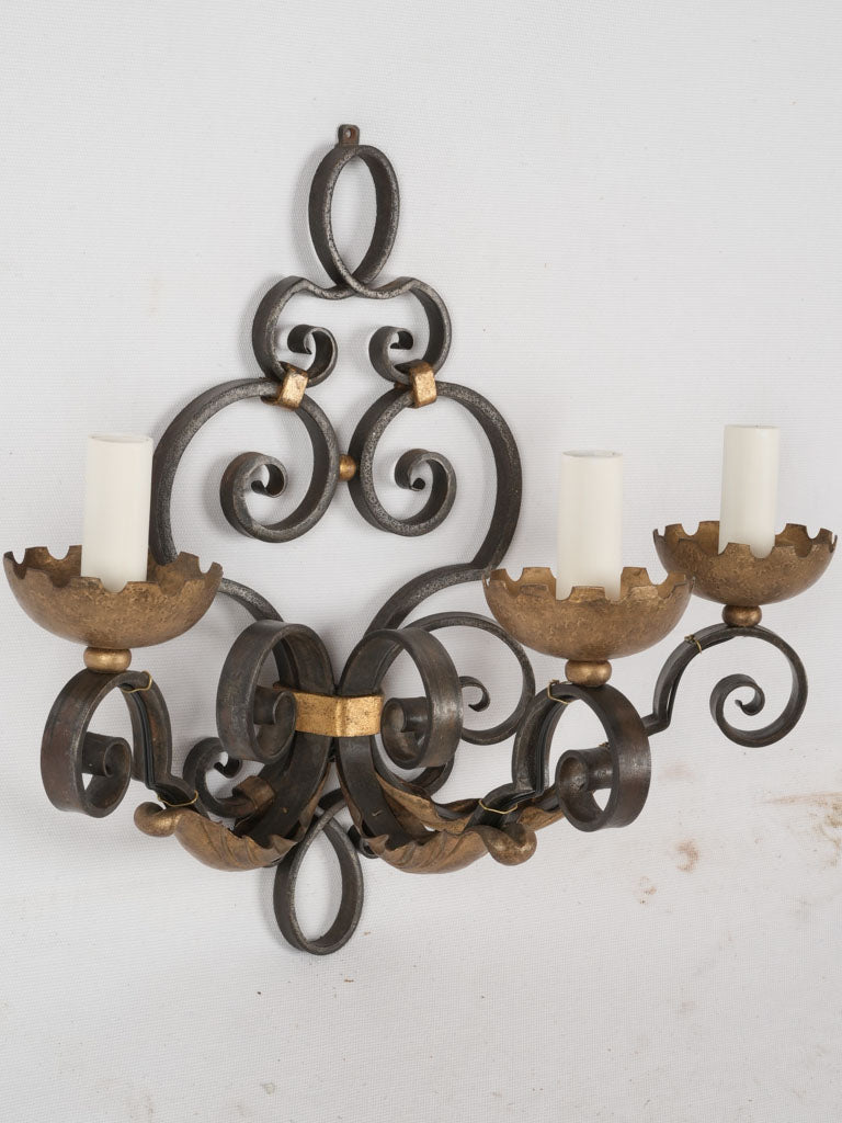 Symmetrical Parisian three-globe wall lights