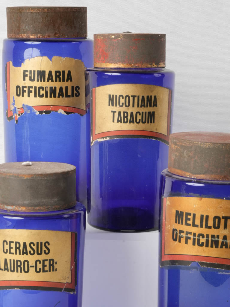 Vintage blue apothecary containers