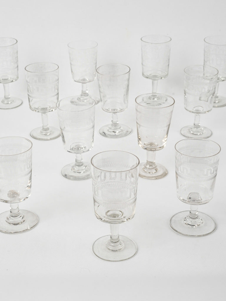 Antique French collection of 12 wine glasses w/ square shape 5½