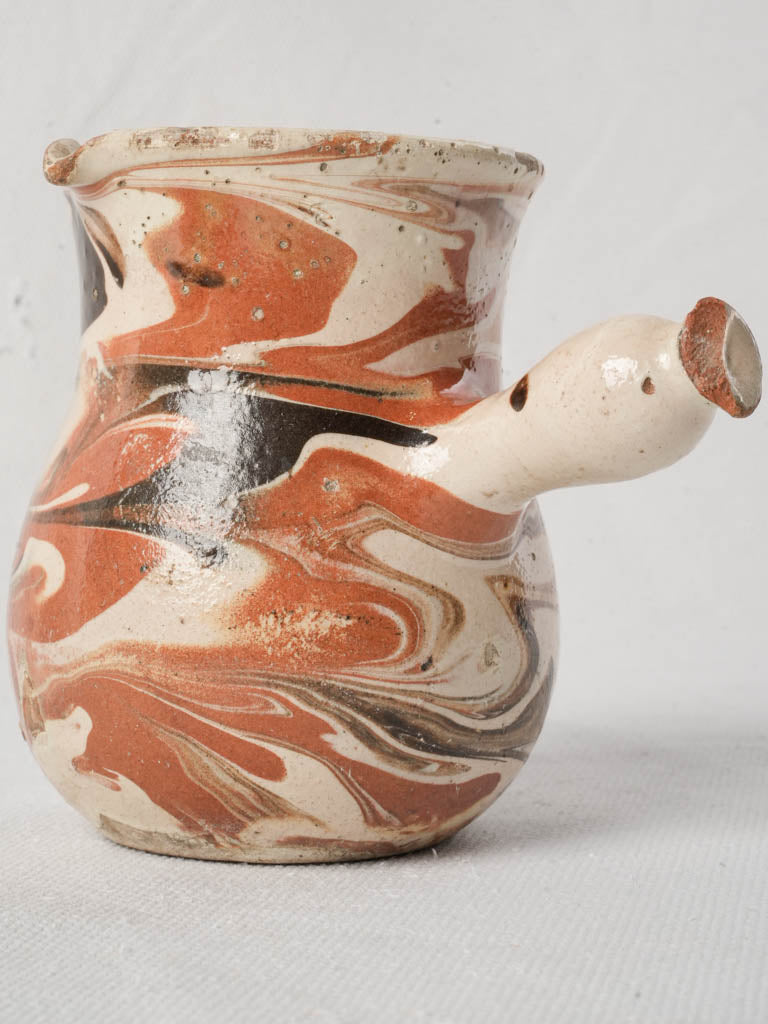 Antique French Marbled Jaspe Milk Pot w/ Side Handle - 4¼"