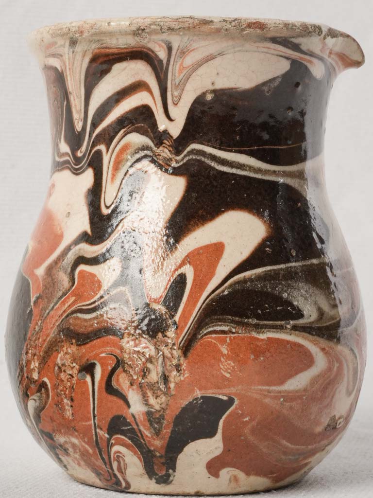 Antique French Marbled Jaspe Milk Pot w/ Side Handle - 4¼"