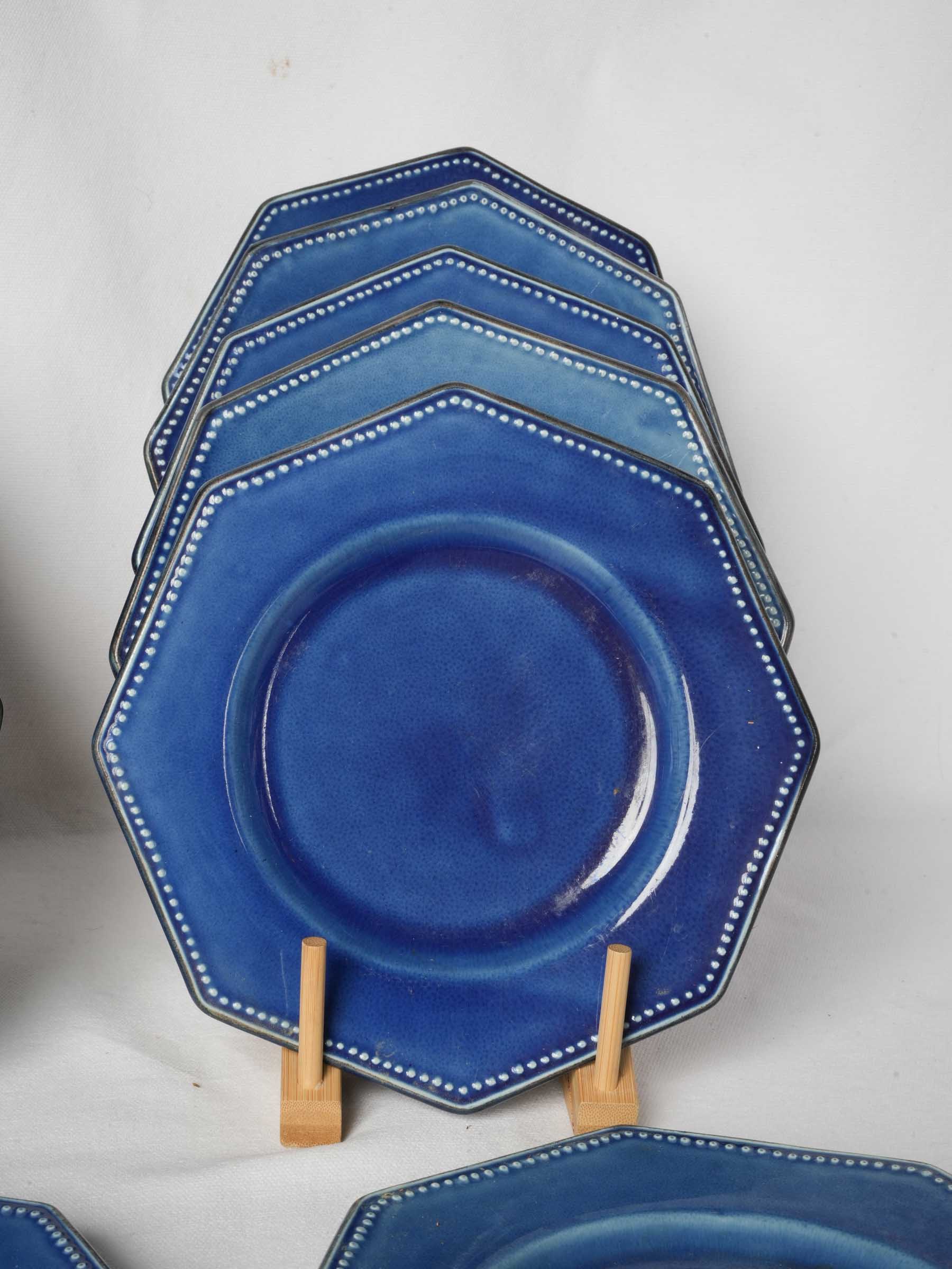Set of Twelve Vibrant Cobalt-Blue Octagonal Plates - Dieulefit, 1950s - 9"