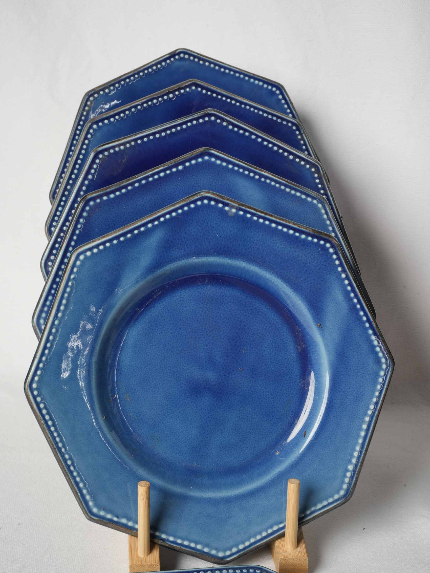 Set of Twelve Vibrant Cobalt-Blue Octagonal Plates - Dieulefit, 1950s - 9"