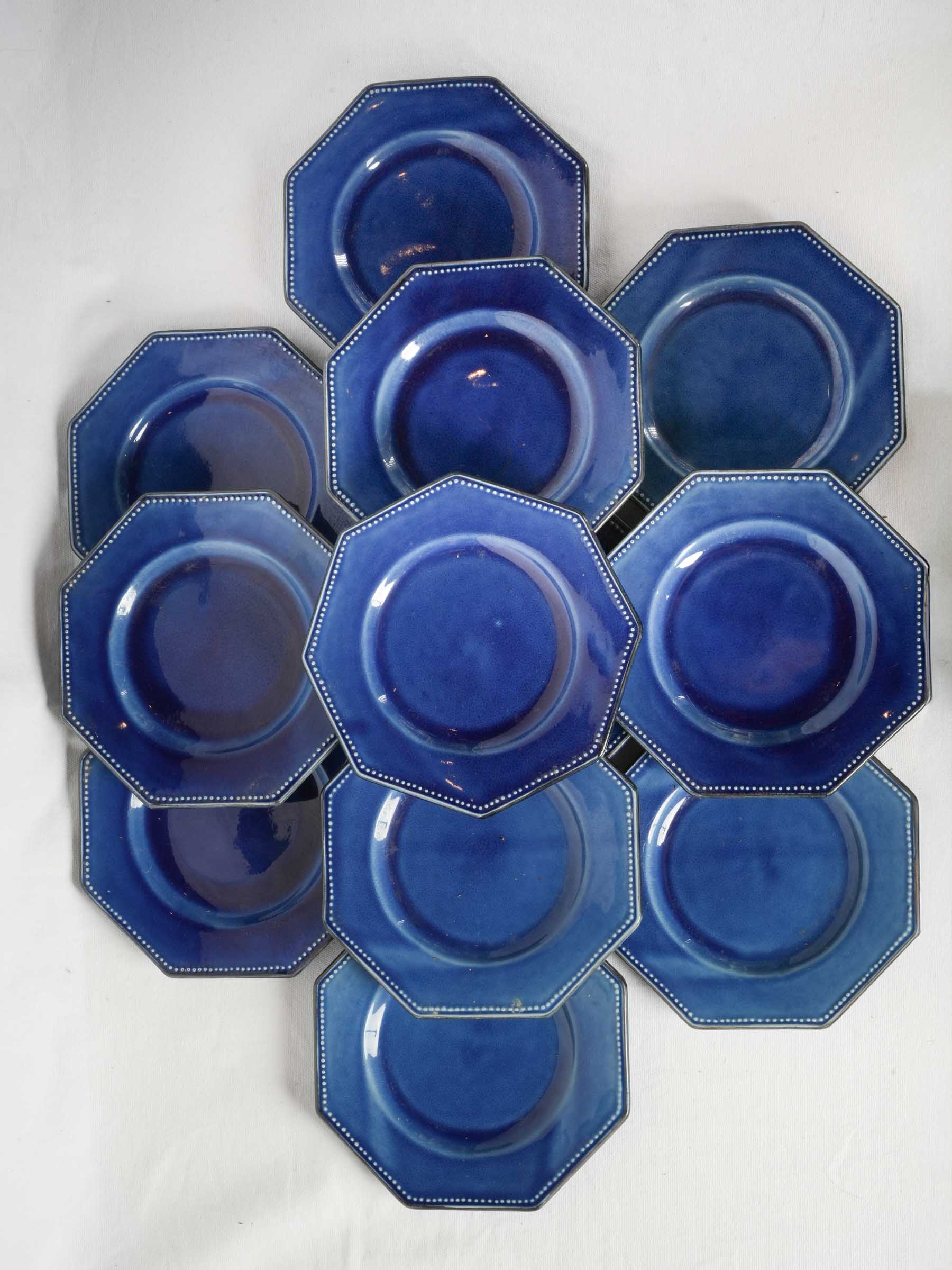 Set of Twelve Vibrant Cobalt-Blue Octagonal Plates - Dieulefit, 1950s - 9"