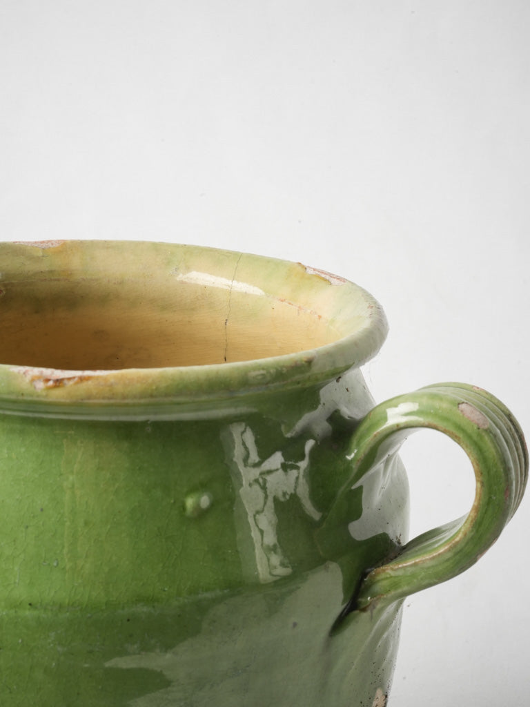 Historical olive green confit vessel
