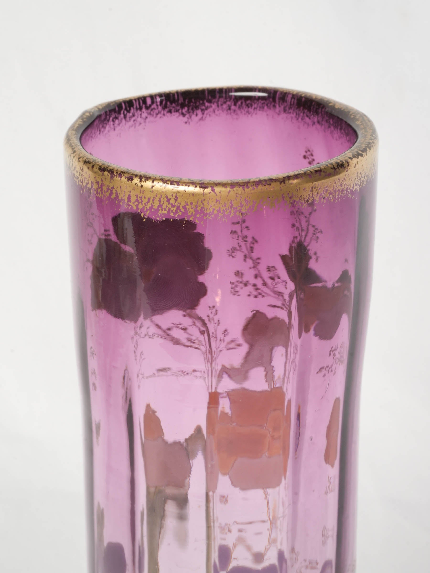 Art Nouveau Enamelled Glass Vase w/ Pansies - Legras - 11¾"