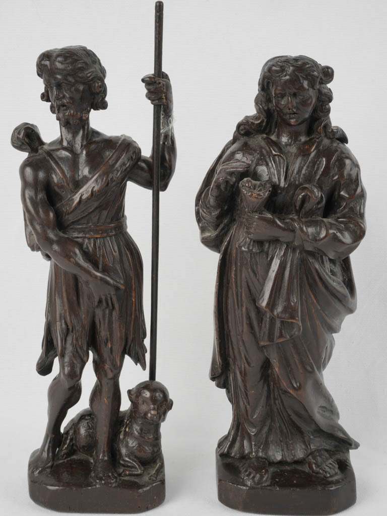 Rustic fruitwood carved woman sculpture