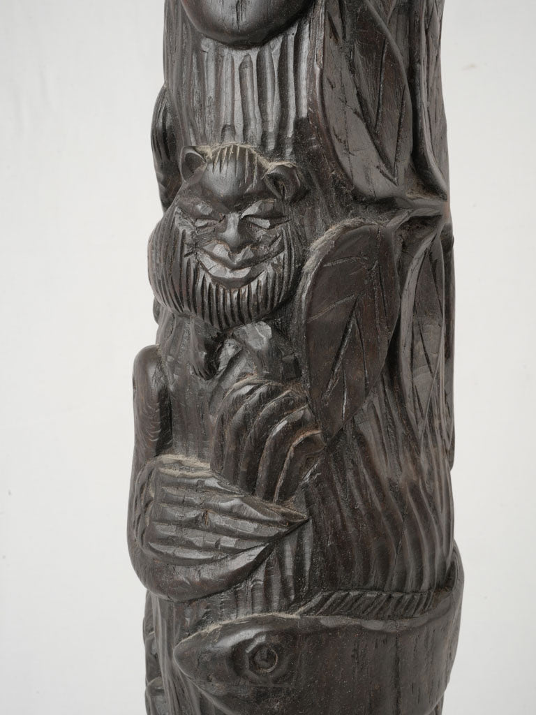 Ebony Artisanal Carved Lamp Base  