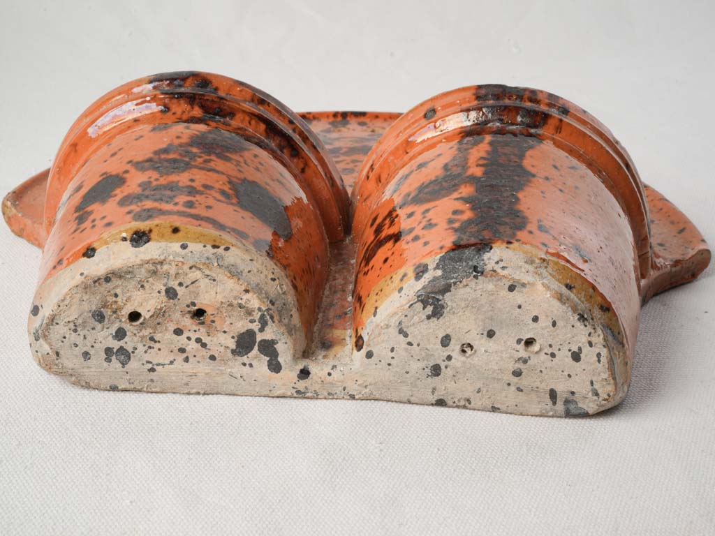 Wall-Mounted Glazed Terracotta Cutlery Strainer w/ Abstract Splatter Decoration c. 1900 - 11¾"