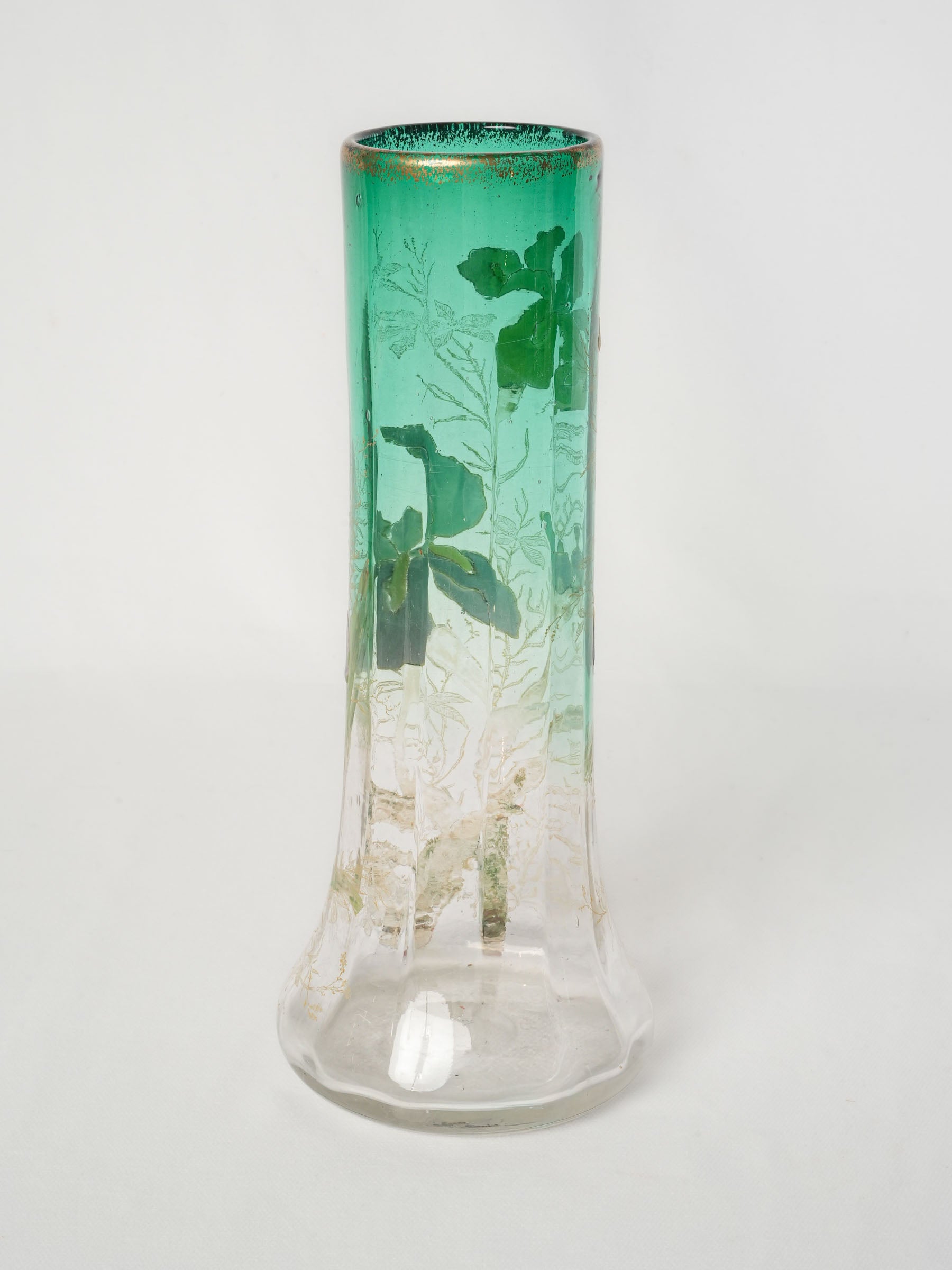 Art Nouveau Enamelled Glass Vase w/ Irises, Circa 1900 - 11¾"