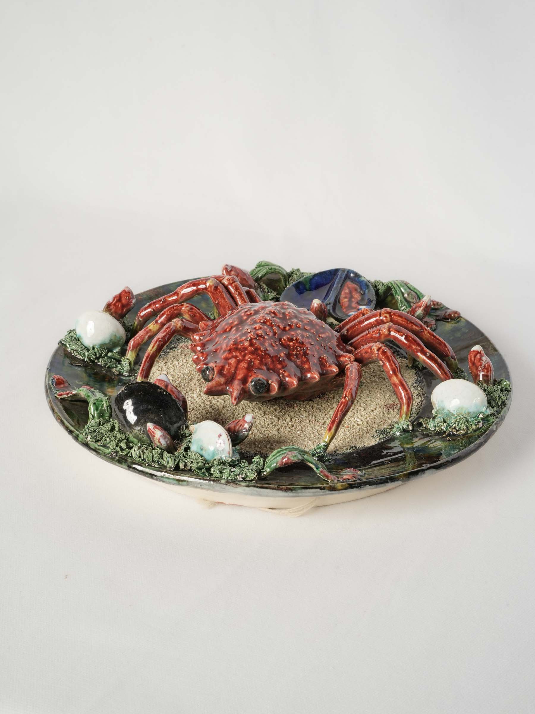 Portuguese Majolica Wall Charger w/ Crab and Shell Motif - 12½"