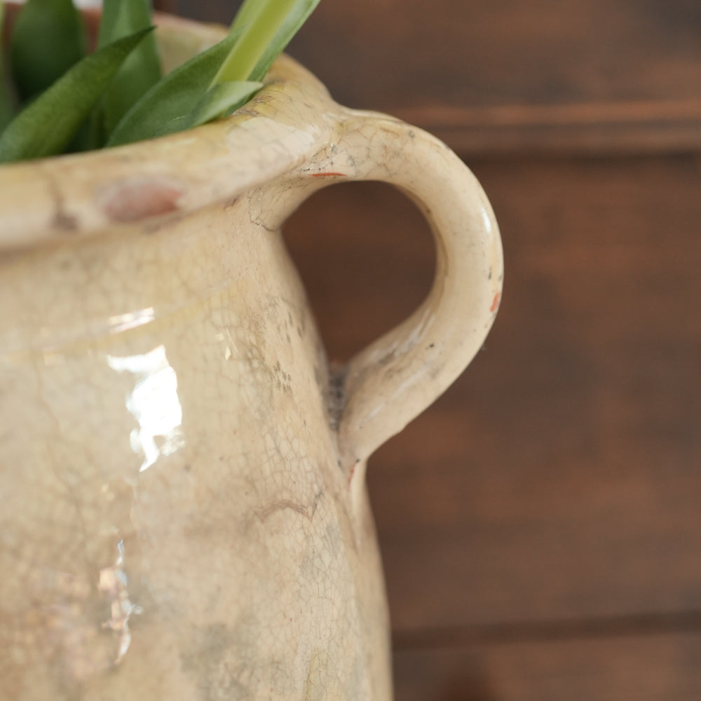 aged 19th century traditional painted ceramic confit pot