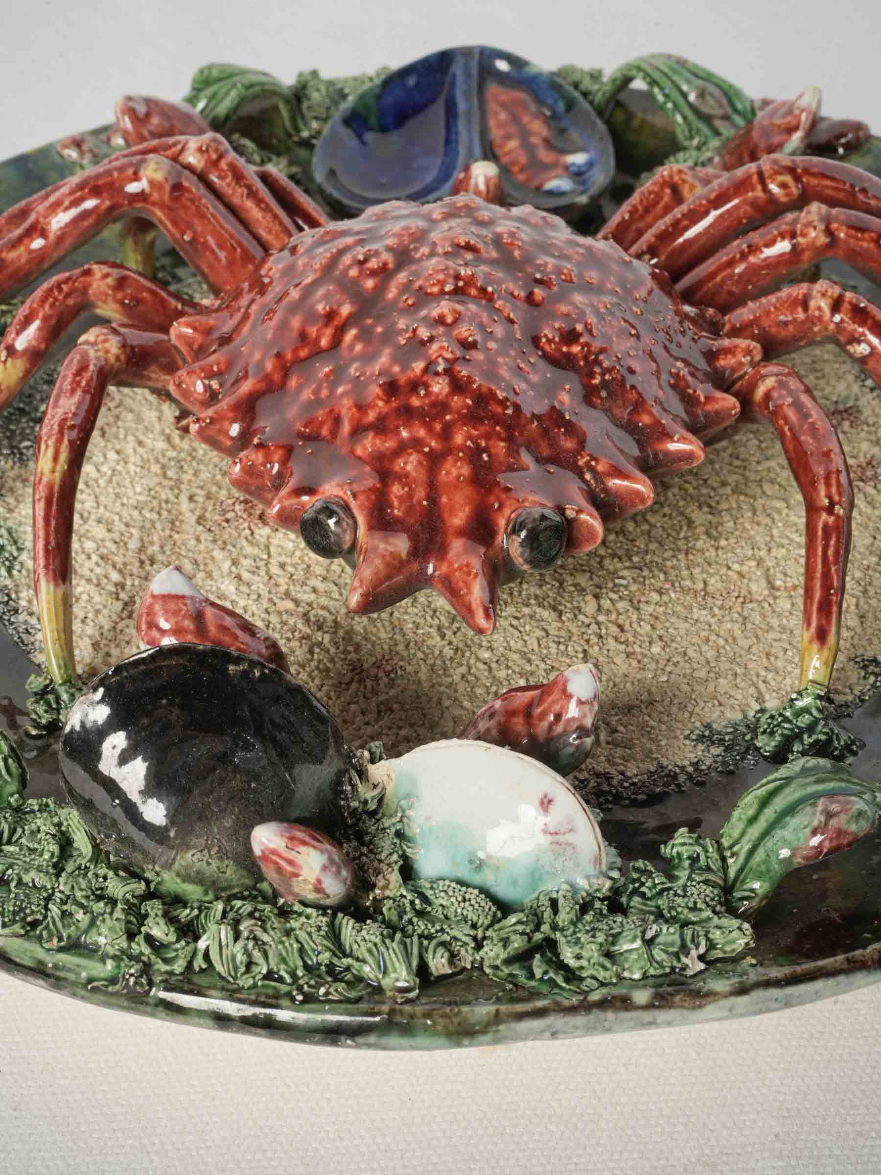 Portuguese Majolica Wall Charger w/ Crab and Shell Motif - 12½"
