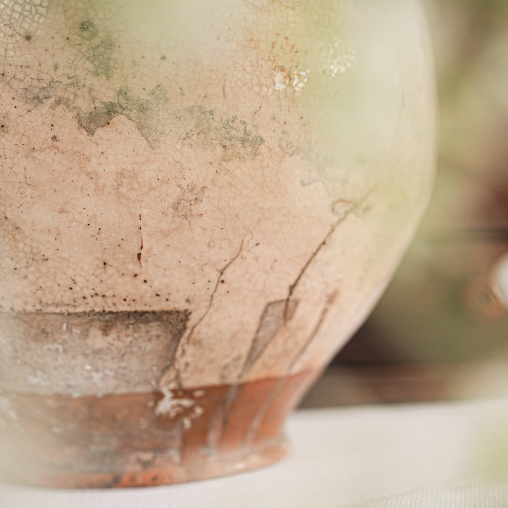 worn creamy glazed rustic Provence preserving container